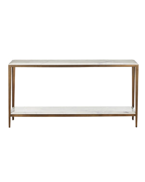 Currey & Company Oblique Marble Console Table – Elegant Antique Brass Frame With Floating White Lilac Marble Top White White Lilac Marble ,Iron ,Engineered Wood 4000-0238-currey-company
