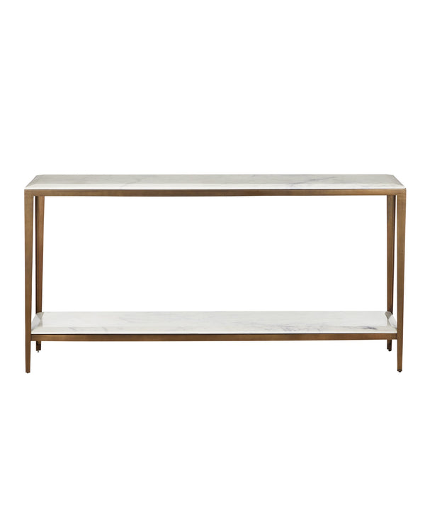 Currey & Company Oblique Marble Console Table – Elegant Antique Brass Frame With Floating White Lilac Marble Top White White Lilac Marble ,Iron ,Engineered Wood 4000-0238-currey-company