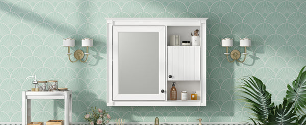 English Elm 32'' Modern Medicine Cabinet with Mirror, Wall-Mounted 3-Shelf Bathroom Storage, White MDF Finish N710P252505K