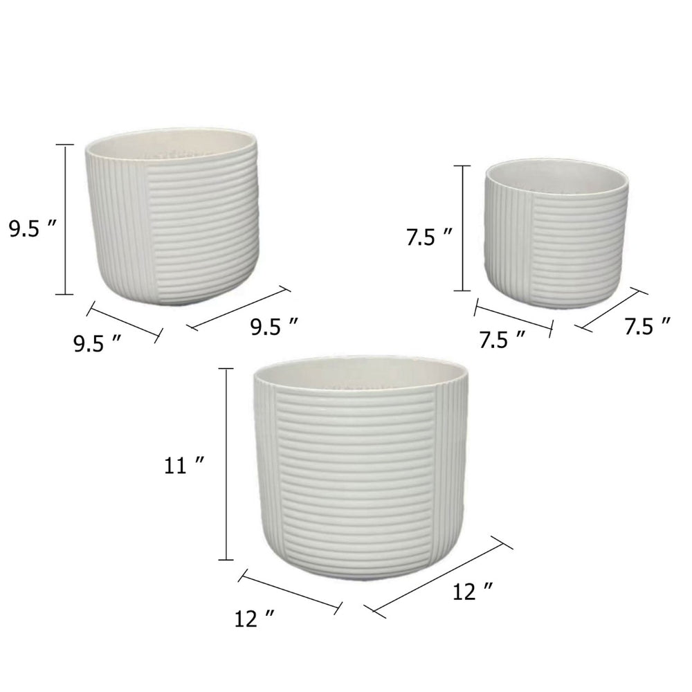 English Elm Kena Matte White Ceramic Ribbed Planter Trio Architectural Geometric Set for Modern Decor B056P417094