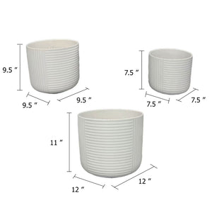 English Elm Kena Matte White Ceramic Ribbed Planter Trio Architectural Geometric Set for Modern Decor B056P417094