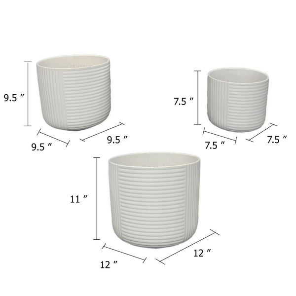 English Elm Kena Matte White Ceramic Ribbed Planter Trio Architectural Geometric Set for Modern Decor B056P417094
