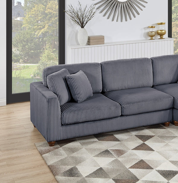 English Elm Contemporary 3pc Sectional Set with USB Charging, Corduroy Upholstery, Storage Ottoman & Pillows Dark Gray 69 L x 40 W x 23 H B011S01282