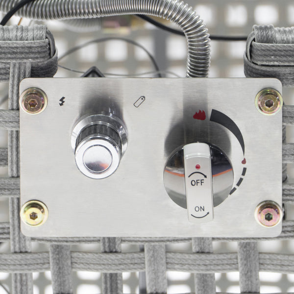 English Elm K&K 43" Propane Gas Fire Pit Table 60000 BTU Open Weave Wicker with Glass Wind Guard & Blue Stones Grey N707P210158G