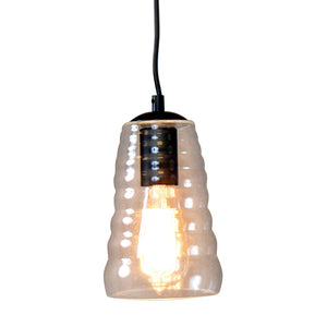 English Elm Torus Long Industrial Pendant Clear Glass by LumiSource — Ribbed Textured Shade, Edison Bulb Included, 60" Cord B202P224174