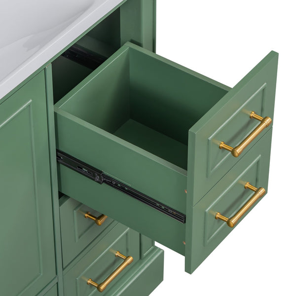 English Elm 36-inch Green Traditional Bathroom Vanity with Resin Sink, 2 Doors 4 Drawers, Gold Handles, Soft-Close hinges, 36"W x 18"D x 34"H SV000026AAF