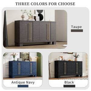 English Elm Trexm Ash Veneer Buffet with Gold Handles and Adjustable Shelves for Dining Spaces Taupe N715P392244N