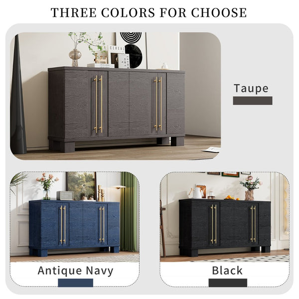 English Elm Trexm Ash Veneer Buffet with Gold Handles and Adjustable Shelves for Dining Spaces Taupe N715P392244N