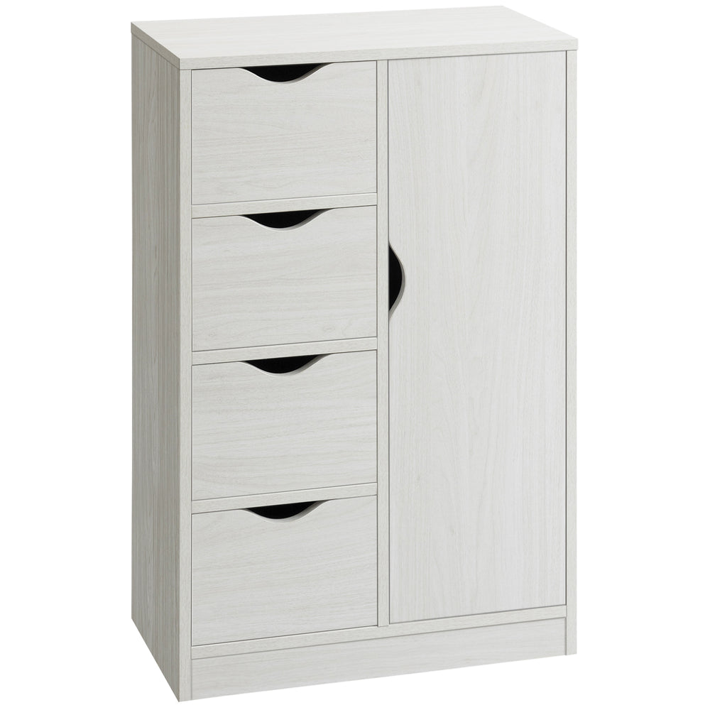 English Elm HOMCOM Freestanding Storage Cabinet with 4 Drawers and Door, Space-Saving Bathroom Organizer, 32.75" H White W2225P217728