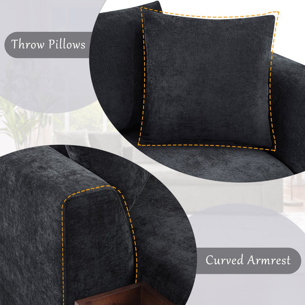 English Elm Sectional Chenille L-Shaped Sofa with Hidden Wooden Storage, Deep 18.9" Seats & Pocket Springs Black N719S001970B