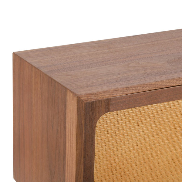 English Elm Rotating Rattan Nightstand Push Open Hidden Storage Mid Century Wood Leg Bedside Walnut N761P288451N