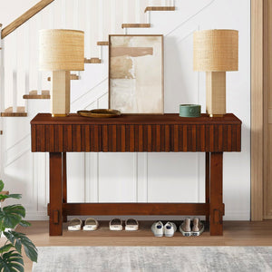 English Elm 52 Mid Century Fluted Console Table with 3 Smooth-Glide Drawers, Solid Pine Legs, Entryway Accent Cherry W1202P227360
