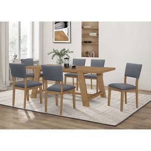 English Elm Gavilon 7-Piece Modern Farmhouse Dining Set With Trestle Table & Soft Blue-Gray Upholstered Chairs B062S01223