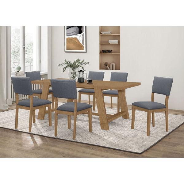 English Elm Gavilon 7-Piece Modern Farmhouse Dining Set With Trestle Table & Soft Blue-Gray Upholstered Chairs B062S01223