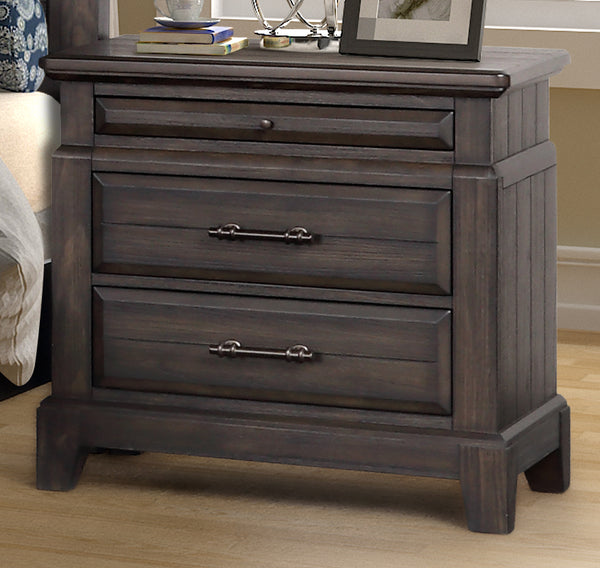 English Elm Queen Sleigh Bed Dark Mahogany Set with Dresser, Mirror, Chest & Nightstand — Solid Wood, Hardware B2699S00069