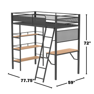 English Elm Metal Full Over Twin Bunk Bed with Integrated Desk Powder Coated Steel Frame Matte Black B016P464473