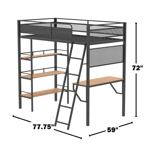 English Elm Metal Full Over Twin Bunk Bed with Integrated Desk Powder Coated Steel Frame B016P464475