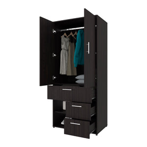 English Elm FM Compact Wardrobe with Hanging Rod, Smooth Drawers and Open Shelves for Organized Bedrooms Wenge 74.02 L x 24.81 W x 3.55 H B128S00182