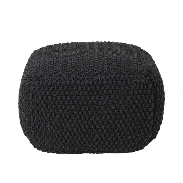 English Elm Hollis Chunky Knit Cotton Cube Pouf Handcrafted Footrest for Living Room or Bedroom 62659.00DGRY