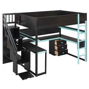English Elm Full Size Gaming Loft Bed with Led Lighting Desk Shelves and Usb Charging Ports N820S00071C