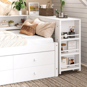 English Elm Twin Daybed Pine Frame with Trundle Desk Hutch Shelves and Storage for Kids Rooms White W1580S00458
