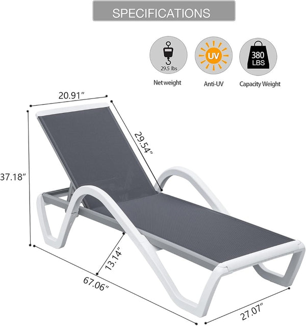 English Elm Patio Chaise Lounge - Adjustable Aluminum Pool Chair With Armrest For Outdoor Comfort & Relaxation W1859109671-GIGA