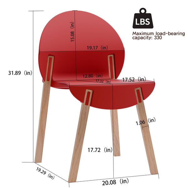 English Elm 4-Pack Modern Dining Chairs with Red Oak Legs and Ergonomic PP Seats — Durable, Easy-Clean Set Crimson Red,khaki,White W3450S00032