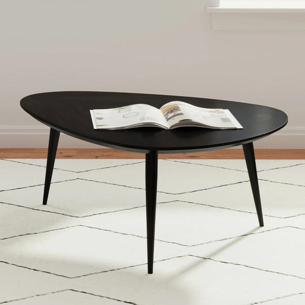 English Elm Triangular Solid Wood Coffee Table - Handcrafted Mango Wood With Modern Iron Legs For Chic Spaces B016P373001-GIGA