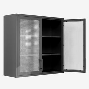 English Elm Retro Wall-Mounted Cabinet With Hazy Glass Doors & Adjustable Shelves For Stylish Home Storage Solutions W2378P176276-GIGA