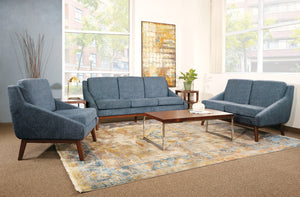 OSP Home Furnishings Mid-century Open Arm Loveseat with Solid Wood Legs and Plush Fiber Cushions Sofa Navy SL4433R-MC3
