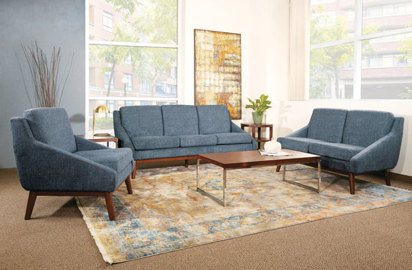 OSP Home Furnishings Mid-century Open Arm Loveseat with Solid Wood Legs and Plush Fiber Cushions Sofa Navy SL4433R-MC3