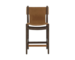 Sunpan ARGUS Counter Stool - Stylish Nubuck Caramel Leather with Sturdy Oak Frame for Modern Spaces 112684