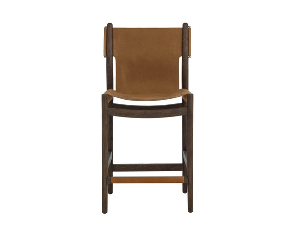 Sunpan ARGUS Counter Stool - Stylish Nubuck Caramel Leather with Sturdy Oak Frame for Modern Spaces 112684