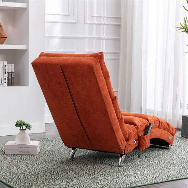 English Elm Linen Ergonomic Massage Chaise Lounge with Remote Control, 140° Recline, Heavy-Duty Frame, 5 Modes Orange W39539622