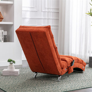 English Elm Linen Ergonomic Massage Chaise Lounge with Remote Control, 140° Recline, Foam Cushion Comfort and Sturdy Frame Orange W39539622