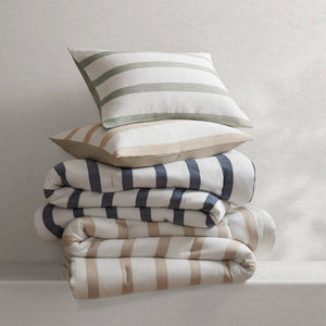 English Elm 3-piece King Yarn-dyed Woven Stripe Comforter Set with Seersucker Texture for Coastal Bedrooms Sage Green B035P463223