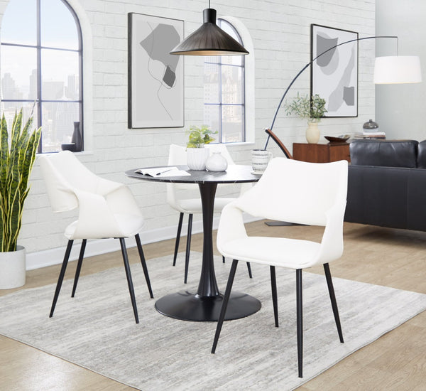 English Elm Chair Set of 2 White Faux Leather Seats with Angular Black Metal Legs Modern Dining B202P471315