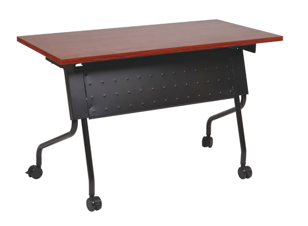 OSP Home Furnishings 4' Flip Top Nesting Training Table with Laminate Surface and Locking Casters Cherry Black 84224BC