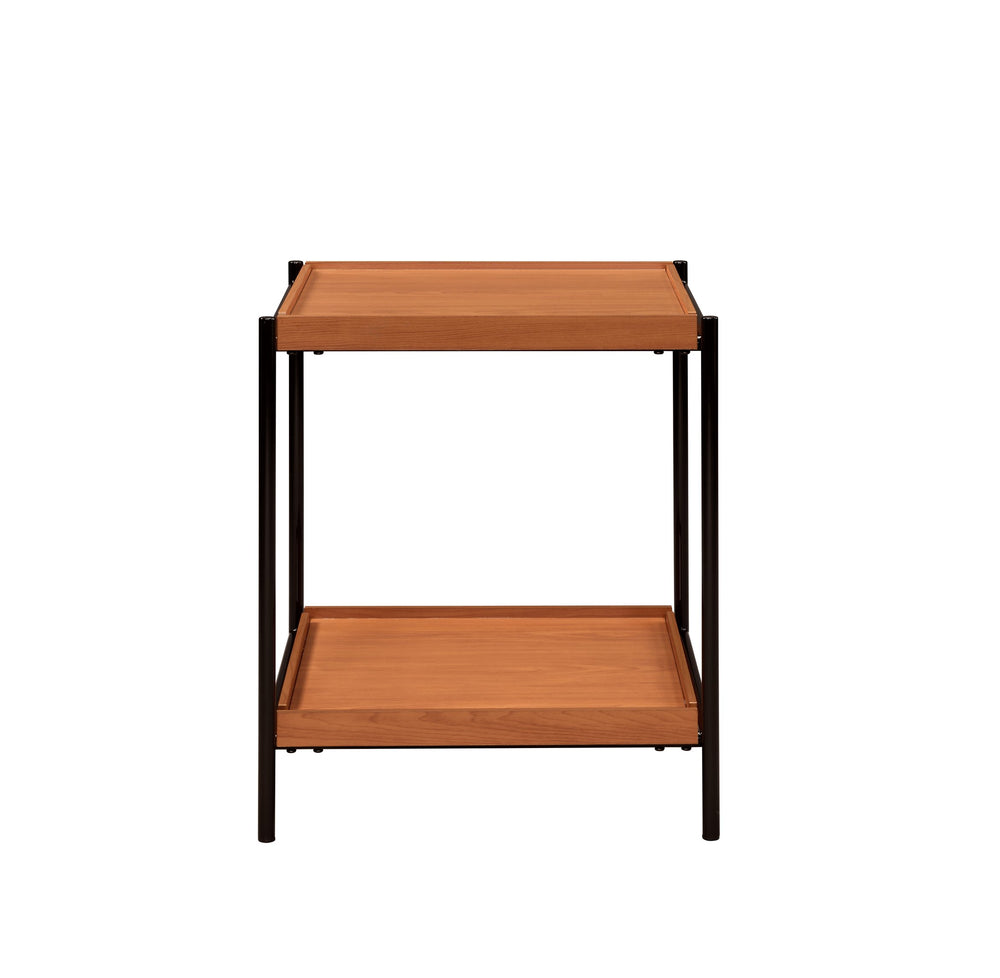 English Elm Honey Oak and Black End Table with Open Shelf, Sturdy Crossbar Frame, Versatile Rustic Modern Accent Piece B062P185645