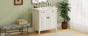 English Elm Christopher Knight Home® - 30 Inches Vintage Bathroom Vanity With Sink, Rustic Faux Aged Finish, Soft Close Doors & Storage Shelf N817P299472W