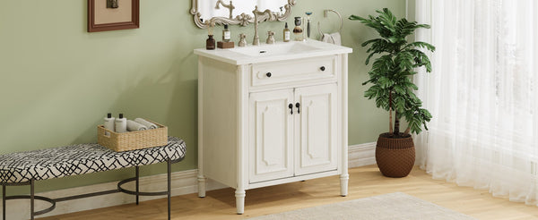 English Elm Christopher Knight Home® - 30 Inches Vintage Bathroom Vanity With Sink, Rustic Faux Aged Finish, Soft Close Doors & Storage Shelf N817P299472W