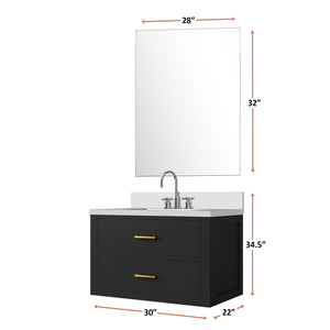 English Elm Black Single Bath Vanity Set With White Quartz Countertop, Frameless Mirror & Chrome Faucet Included B2731S01979