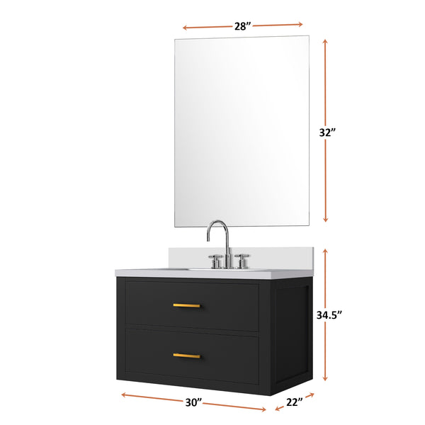 English Elm Black Single Bath Vanity Set With White Quartz Countertop, Frameless Mirror & Chrome Faucet Included B2731S01979