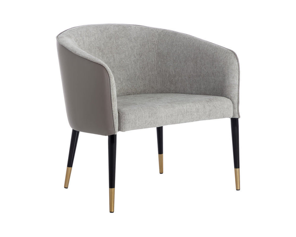 Sunpan Asher Lounge Chair – Modern Barrel Back Design with Black Steel Legs and Elegant Gold Foot Caps Flint Grey / Napa Taupe