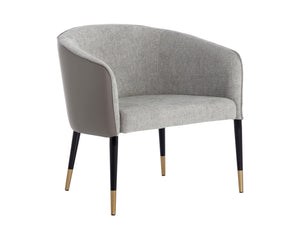 Sunpan Asher Lounge Chair – Modern Barrel Back Design with Black Steel Legs and Elegant Gold Foot Caps Flint Grey / Napa Taupe