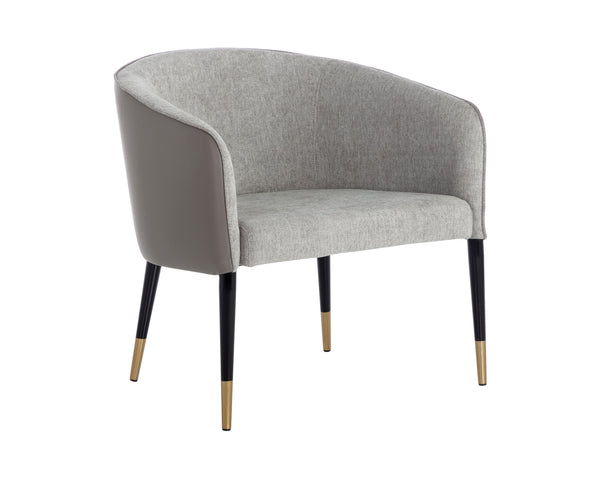 Sunpan Asher Lounge Chair – Modern Barrel Back Design with Black Steel Legs and Elegant Gold Foot Caps Flint Grey / Napa Taupe