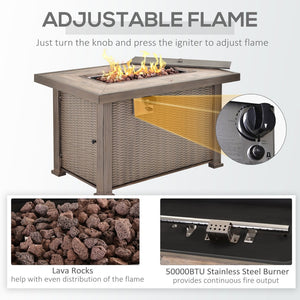 English Elm Outsunny Propane Fire Pit Table 50000 Btu Wicker Patio Dining Dual Function W2225P174295
