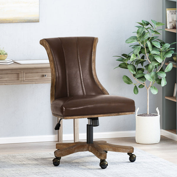 English Elm Christopher Knight Home® - SWIVEL&LIFT Modern Rollback Office Chair with Vertical Channel Stitching, Rubberwood Frame & Casters Brown+Neutral 71885.00DBRNNTL
