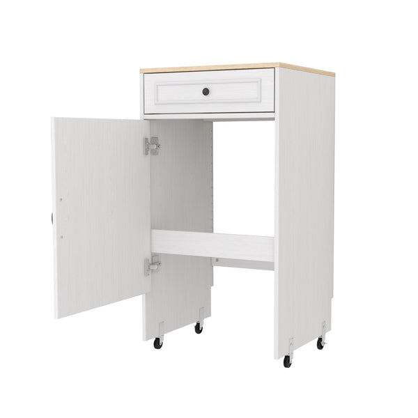 English Elm Robot Vacuum Stand Cabinet with Wheels Antique White — Storage Rack with Doors, Drawers & Side Table W282P296230