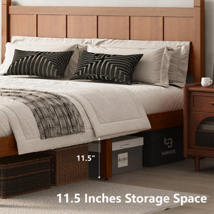 English Elm Queen Platform Bed Shaker Farmhouse Style with Vertical Slat Headboard and Wood Grain Finish Walnut N733P422480D